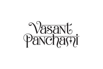 Elegant Vasant Panchami Typography – Black Calligraphy, Festival Lettering & Decorative Vector Design