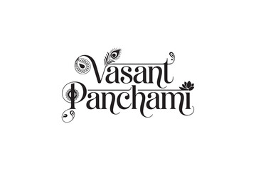 Elegant Vasant Panchami Typography &ndash; Black Calligraphy, Festival Lettering & Decorative Vector Design