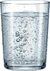 Hyper-Realistic Glass of Carbonated Water Vector Illustration Featuring Detailed Bubbles and Clear Liquid, Emphasizing Freshness and Hydration for Beverage and Health Concepts