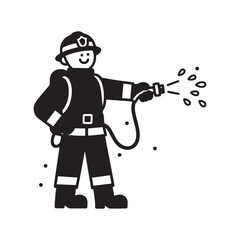  Brave Firefighter Icon, Spraying Water to Extinguish Fires and Serve as a Community Hero.