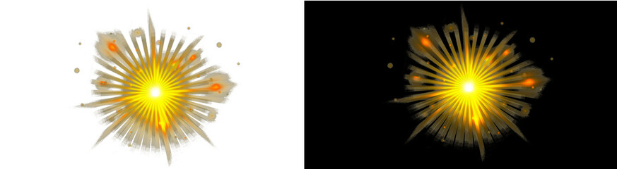 PNG image of Golden light burst effect with radiating rays and particles for festive designs and...