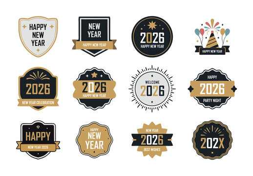 Happy New Year Badges And Logo Set Layout