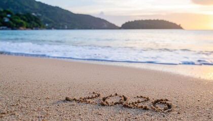 Beach sand written "2026" with ocean backdrop