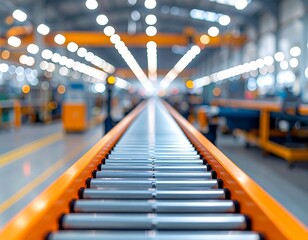 View along a factory assembly line with bright lighting