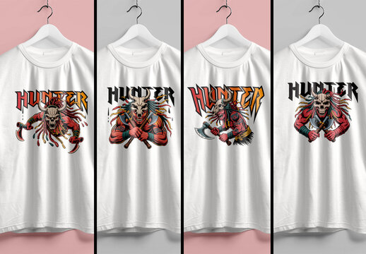 Hunter Warrior Illustration Tshirt Design Set