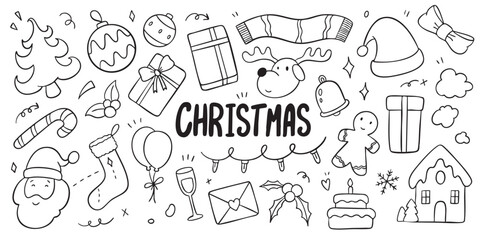 Cute Christmas doodle elements. Vector illustration