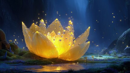 Glowing Pixel Flower In Fantasy Environment