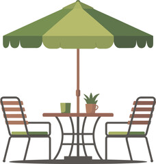 Relaxing outdoor patio cafe table and chairs set with umbrella