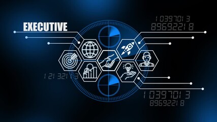 Executive Digital HUD With Business Icons And Data Flow abstract analytics - Powered by Adobe