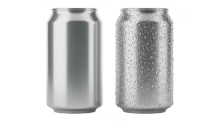 Stock photo of aluminum cans drink beverage soda mockup packaging design on transparent background