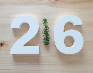 26" number with fir branch on wood