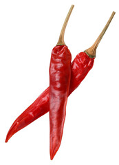 Two dried chilies isolated, transparent PNG, PNG format