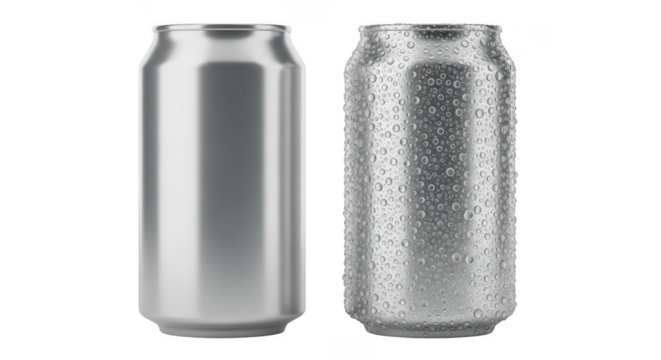 Stock photo of aluminum cans drink beverage soda mockup packaging design on transparent background