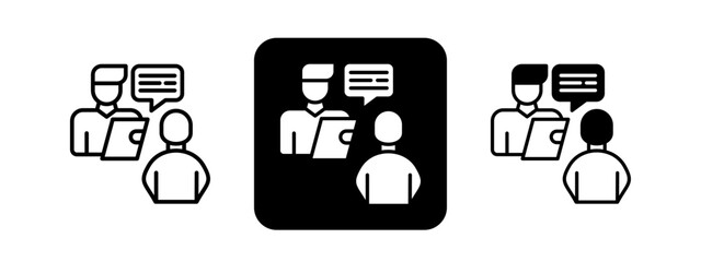 Interview  Solid color and black line drawing vector illustration set