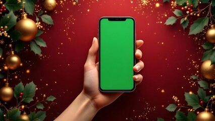 Green screen smartphone on Christmas Background