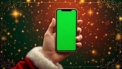 Green screen smartphone on Christmas Background