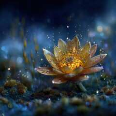 Golden Glowing Lotus Flower In Nighttime
