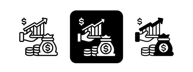 Profit  Solid color and black line drawing vector illustration set
