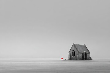 Grey Minimalist Abandoned Pixelated House Landscape