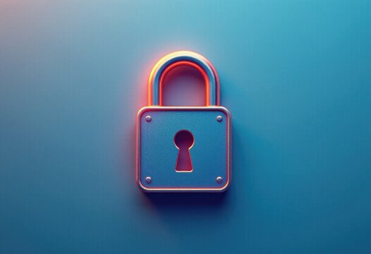 Metal padlock icon on blue background