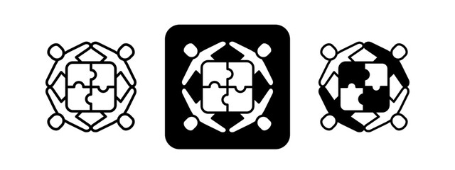 Obraz premium Partnerships Solid color and black line drawing vector illustration set