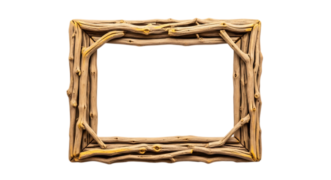 Rustic twig picture frame isolated on transparent background