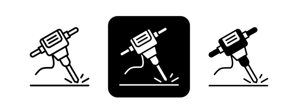 Hammer  Solid color and black line drawing vector illustration set