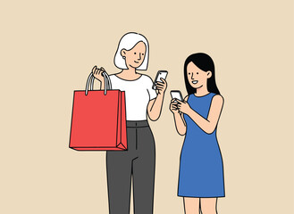 Women using smartphones for shopping, modern retail lifestyle