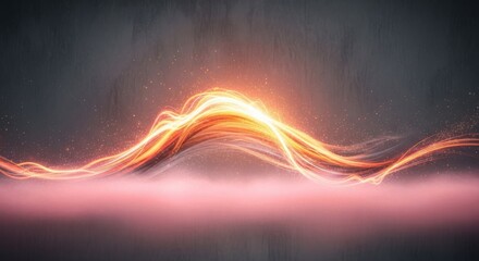 Vibrant glowing energy waves flowing across a dark textured background with subtle pink hues