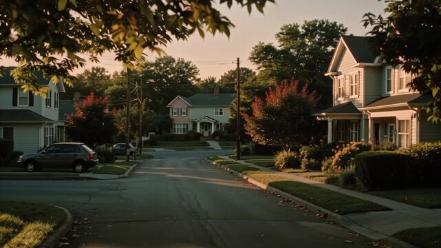 Suburban Street Scene Peaceful Neighborhood, Residential Homes