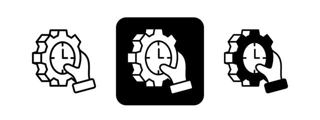 Time Management  Solid color and black line drawing vector illustration set