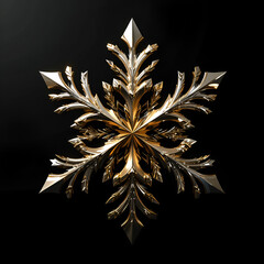 Gold Metallic Snowflake Decoration on Black Background