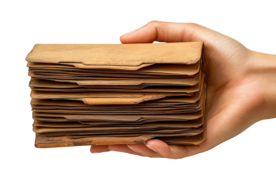 Vintage Documents Handheld Aged Paper Archive History Ancient Records Manuscript Important Stack