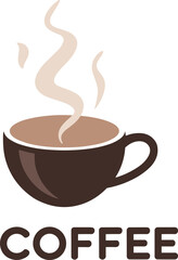 Coffee cup vector, hot beverage illustration, steam swirl graphic, cafe logo design, morning drink art, espresso icon, minimalist branding, warm drink symbol, coffee typography, stylish mug