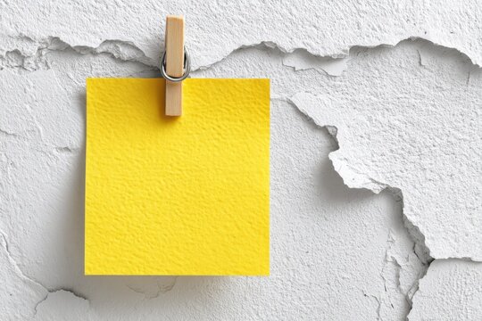 The textured white wall is adorned with a bright yellow sticky note that adds a burst of color for notes and reminders