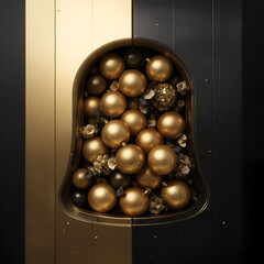 Elegant Gold Holiday Ornaments Arranged Inside Decorative Bell Shape