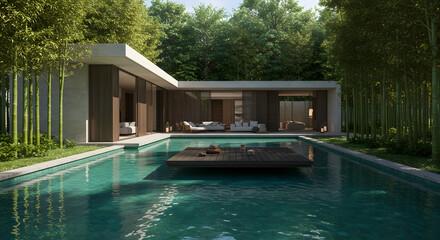Luxury modern villa with pool oasis, tranquil escape for relaxation, wellness retreat, perfect for vacation rentals