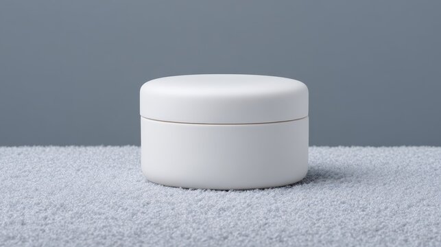 Minimalist skincare jar placed on soft surface in calming tones, inviting relaxation and self-care routines. National Winter Skin Relief Day