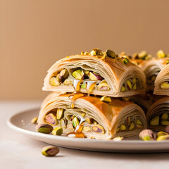 Closeup of pistachio baklava traditional middle eastern dessert