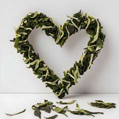 dry green tea in the form of heart