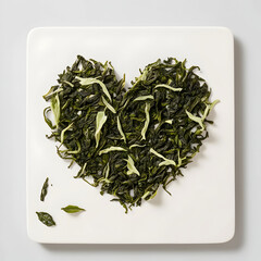 dry green tea in the form of heart
