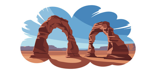 Desert Rock Arch Landscape Illustration, Scenic Canyon Nature Artwork Vector.