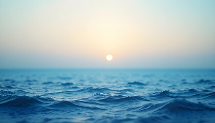 Blurred Morning Sky Gradient with Blue Tones, Grainy Ocean Wave Texture for Calm Summer Vector Background