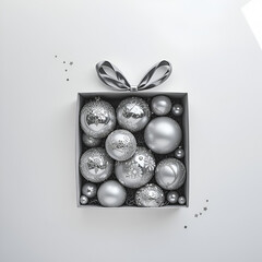 Silver Holiday Ornaments Arranged in Elegant Minimalist Gift Box