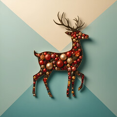 Creative Reindeer Silhouette Formed with Colorful Holiday Ornaments