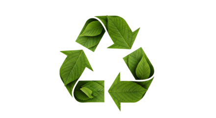 Green recycle symbol made of leaves isolated on transparent background