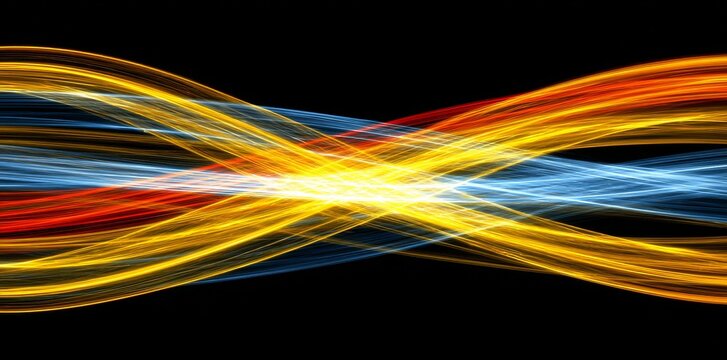 Colorful neon lines set against a dark background generate a dynamic abstract visual effect