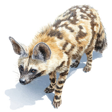 Aardwolf illustrated in isometric watercolor style, isolated on white.