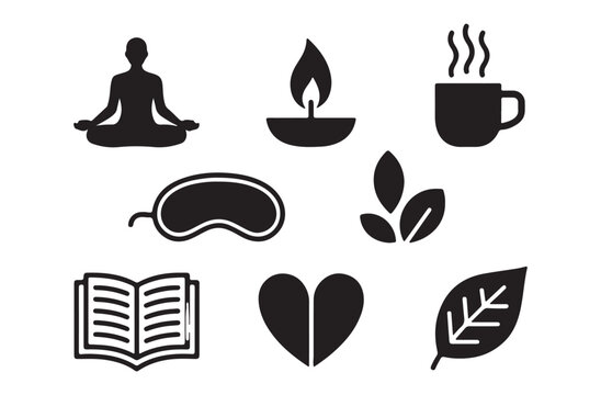 ellness Silhouette Vector Icon Set &ndash; Calm Self-Care & Mindfulness Symbols