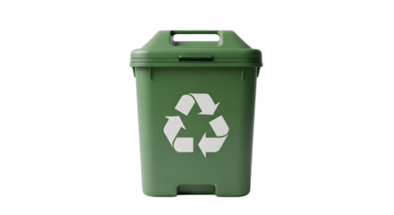 Green recycle bin container isolated on transparent background